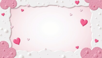 Charming pink hearts on white background, a romantic backdrop with copy space for design