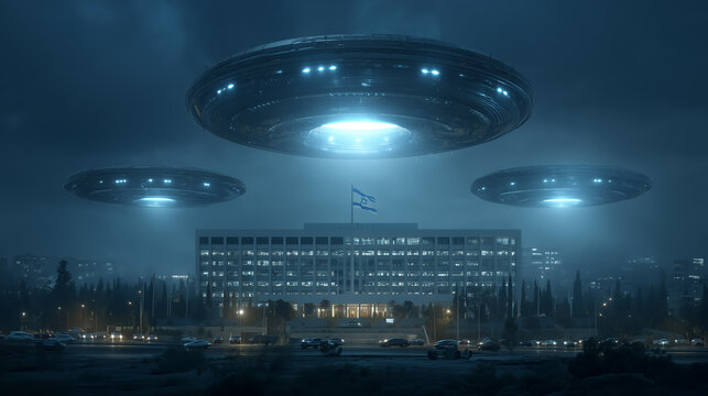 Ufos hovering over israeli government building at night