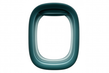 Empty airplane window frame with transparent background, perfect for travel and aviation-related projects