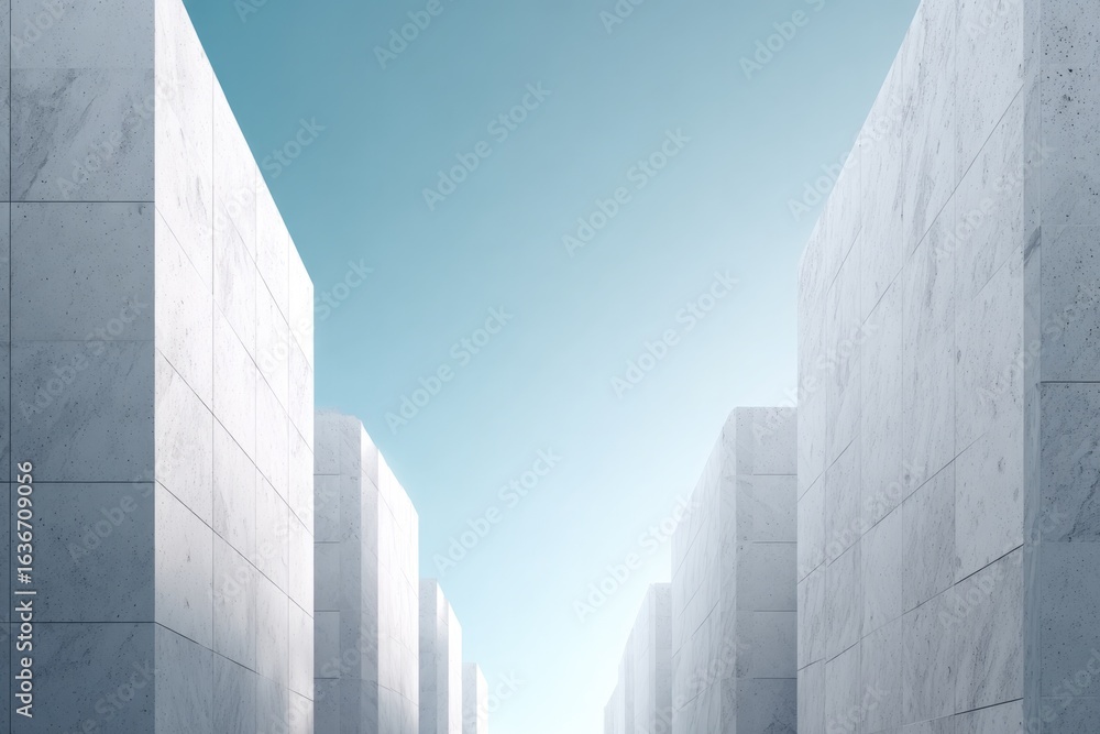Poster minimalist architecture creates serene pathway between towering