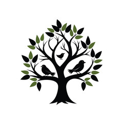 Obraz premium Stylized silhouette of birds nesting in a tree representing nature family and growth