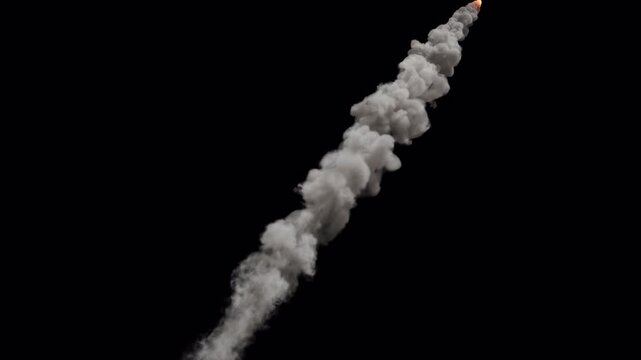 Meteor or rocket or missile, 4k 24p, with alpha channel for transparent background