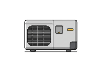 Illustration of a gray air conditioning unit with a black grill on a white background