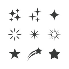 Black star and sparkle silhouettes vector icons set for design and decoration projects use