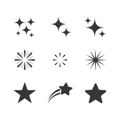 Obraz premium Black star and sparkle silhouettes vector icons set for design and decoration projects use