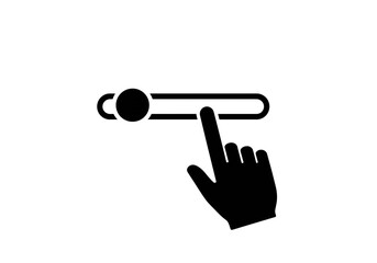 A black and white illustration of a slider being adjusted by a hand on a white background