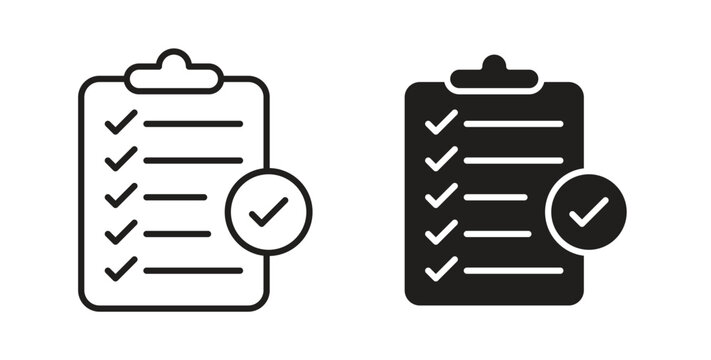 Clipboard check icon symbol, sign, logo or emblems. silhouette. EPS 10.