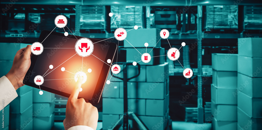 Poster smart warehouse management system with innovative internet of things technology to identify package 