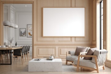 Light-filled, elegant interior with a large blank canvas