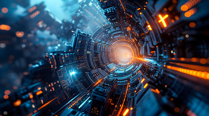 Obraz premium Abstract digital high tech design for banner background . High Tech Wallpaper, AI Wallpaper and background