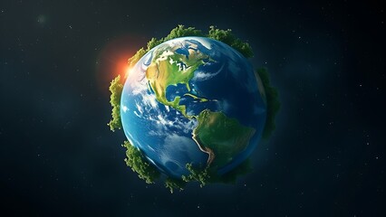 Fototapeta premium Earth globe floating amidst lush greenery in cosmic space, symbolizing environmental harmony and beauty.