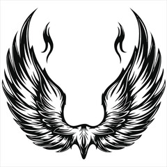 Obraz premium Striking Emblem of Majestic Wings A Symbol of Freedom and Grace An Intricate Black and White Design Evoking Strength, Spirituality and Unwavering Determination Soaring Through the Skies