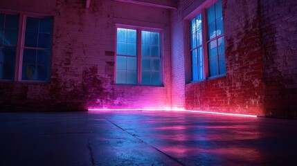 Obraz premium Neon lit industrial interior space