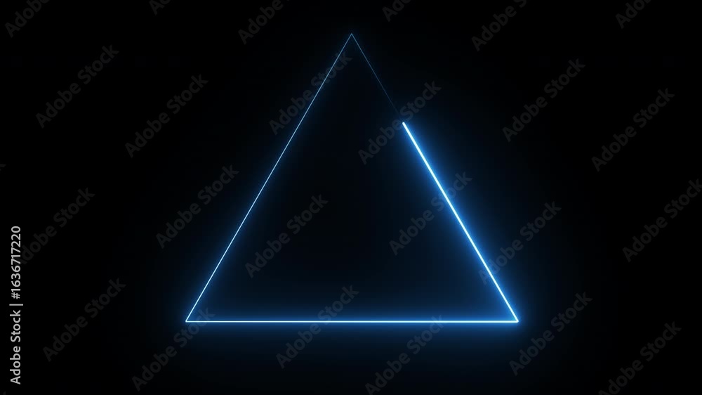 Poster simple neon triangle animation in blue on transparent background with alpha channels.