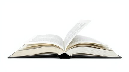 Obraz premium Book. open book with a black cover. The book is shown from a low angle, with a few pages in the center captured mid-flip, creating a sense of dynamic motion. The pages are thick and white