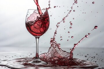 Red wine splashing out of a glass on a white background