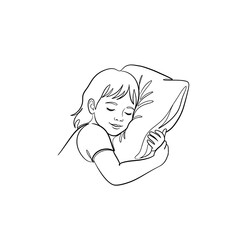 Sleeping child hugging a pillow with a peaceful expression  