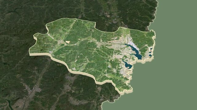 Ulsan region, South Korea, extruded. Map animation
