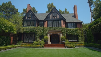 Luxurious, brick home with lush landscaping