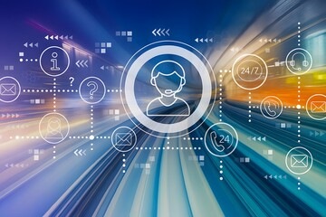 Digital Customer Support Network with High-Speed Technology Background.