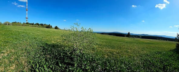 panorama of beautiful countryside of Rhoen, Hesse, Germany. sunny afternoon. wonderful springtime...