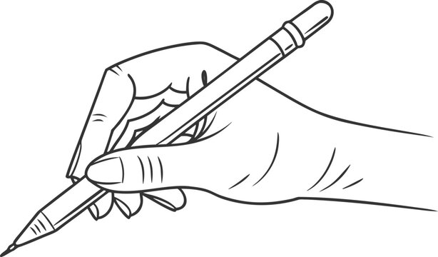 Close up of a hand holding a pencil and writing in black and white