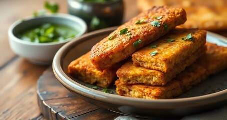 Delicious Kothimbir Vadi with fresh vegetables and a savory sauce, served as a delicious and healthy dinner dish