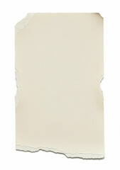 Vintage Off-White Torn Edge Paper. Rectangular Handmade Sheet with Weathered Texture and Rough Uneven Sides on White Background.
