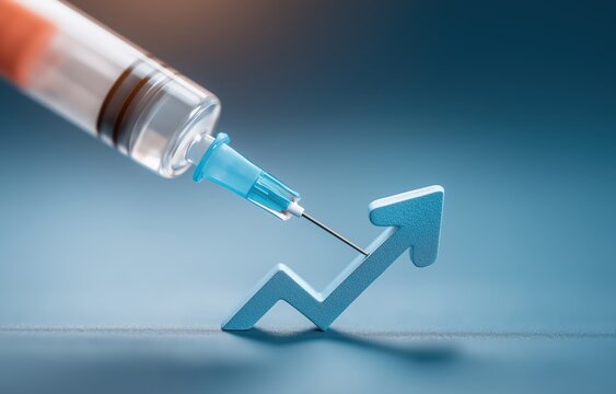 Economic stimulus injection into a rising financial symbol illustrating recovery and growth concepts