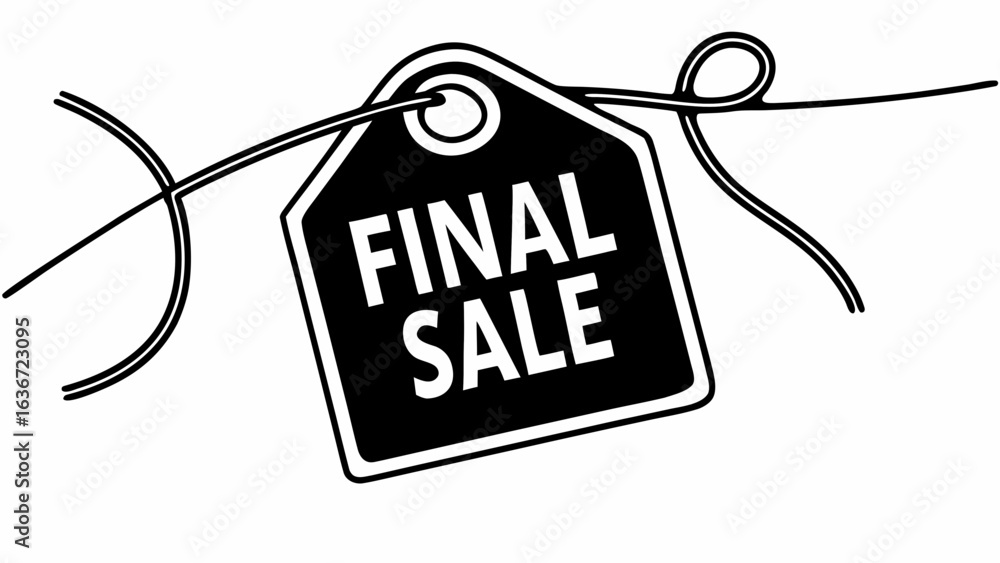 Poster a black and white graphic of a final sale tag hanging by a string on a white background graphic desi