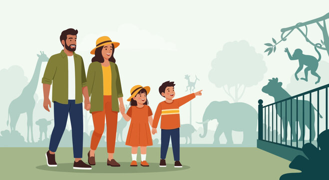 Family Adventure Enjoying A Day Out Together At The Zoo Park