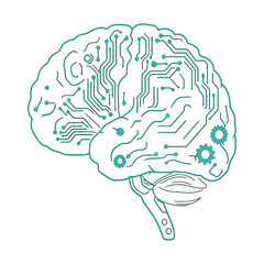 Brain Technology Concept with Circuit Board and Gears Integration