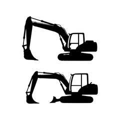 Excavator silhouettes: Heavy construction equipment vector illustration
