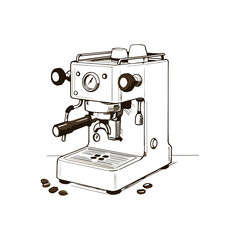 Sketch illustration of a vintage coffee maker, espresso machine
