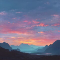 Obraz premium Soft Pastel Sunset Colors over Serrated Horizon