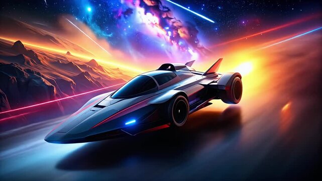 Futuristic vehicle racing in space