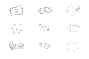 Financial Elements: A curated collection of financial illustrations, portraying elements of wealth, money, and savings, presented in a clean and modern design.