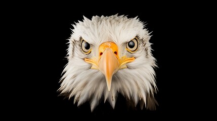 Fototapeta premium Headshot of majestic bird staring intently at camera against black backdrop in studio