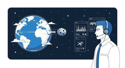 Fototapeta premium Global Threat Mitigation Operator Analyzing Earth Danger And Asteroid Trajectory