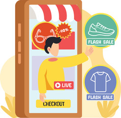 Flash sale online shopping event illustration. Online Shopping sale promotion illustration