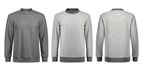 Naklejka premium Grey Crewneck Sweatshirt Mockup Front, Side, Back Views, sweatshirt mockup