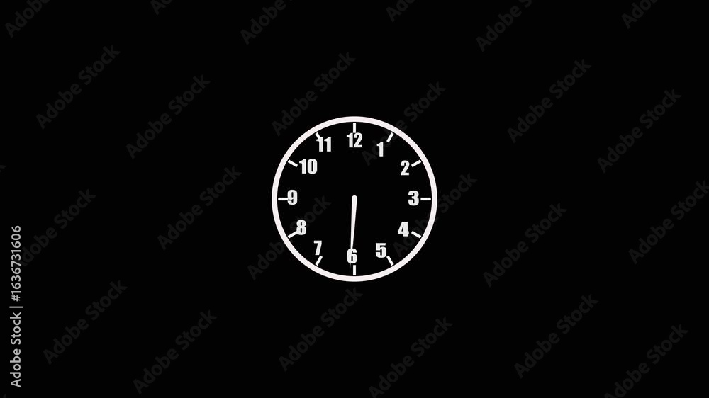 Poster clock icon animation on black background. analog clock timer circle animated.animated clock. silver 