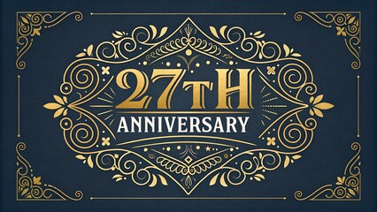 Illustration of a twenty seventh anniversary design with gold filigree on a dark background on transparent background silhouette