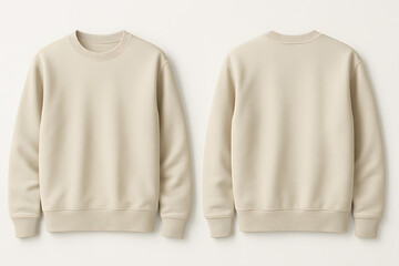 Beige Crewneck Sweatshirt Mockup – Front and Back View on White Background for Apparel Branding