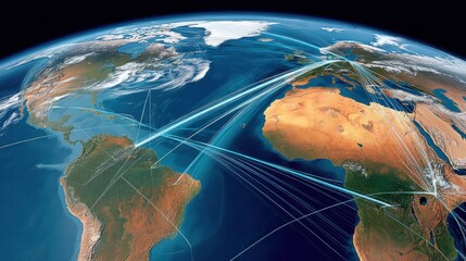 Detailed Satellite View Illustrating Intercontinental Communication Paths