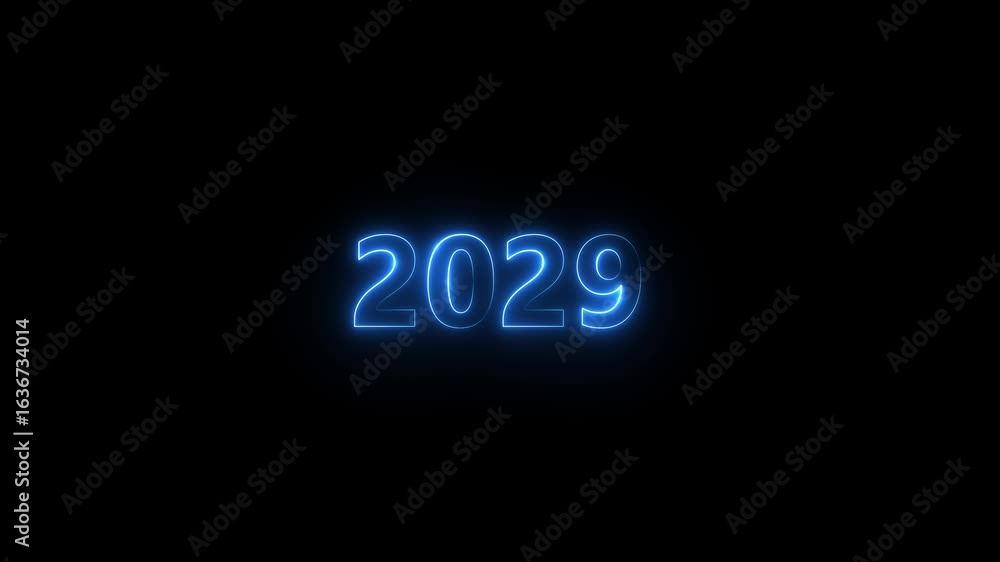 Poster 2029 neon line text. abstract 2029 neon text animation, glowing neon number text background 4k anima