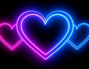 Three glowing neon hearts