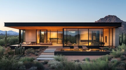 Obraz premium Modern desert house at sunset