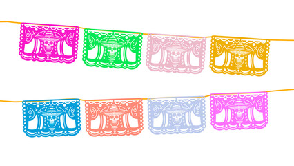 mexican papel picado dia de muertos day of the dead halloween bunting, on transparent background