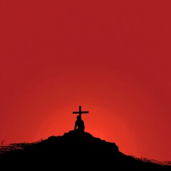 Silhouetted Figure Contemplating Cross at Sunset: A Dramatic Image